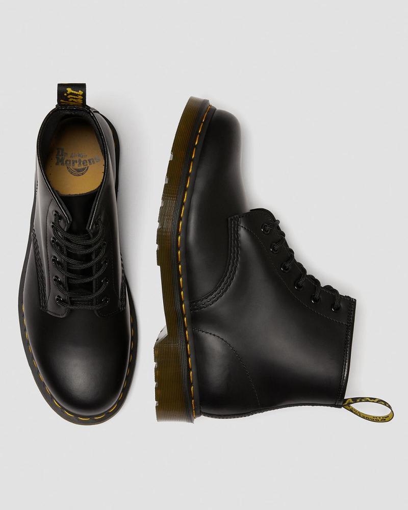 Black Men's Dr Martens 101 Yellow Stitch Smooth Leather Ankle Boots | CA 413HAP